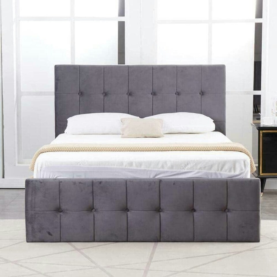 image 1 of Ottoman Storage Bed grey 3ft single and 1 mattress velvet cushioned bedroom