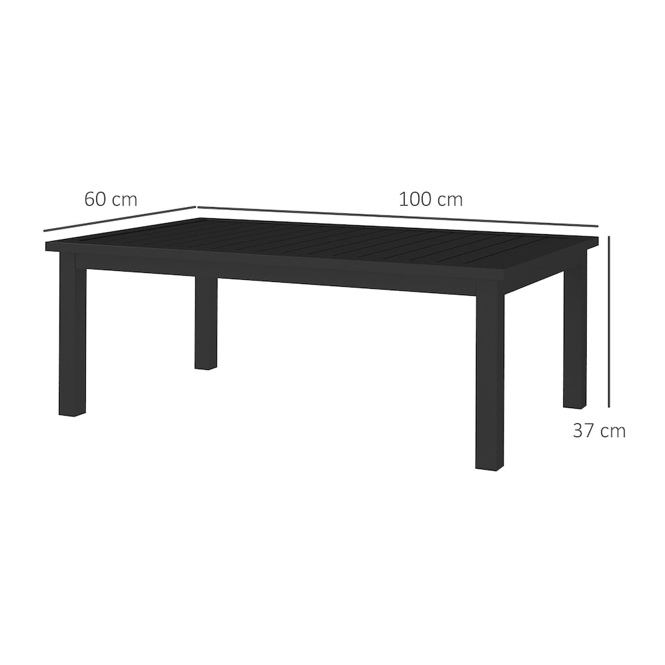 image 1 of Outsunny Aluminium Outdoor Coffee Table Patio Table with Slat Top, Black