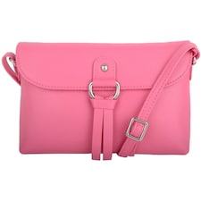 Premium Soft Genuine Leather Cross Body Shoulder Bag, Tassel Detail Pink | Rose