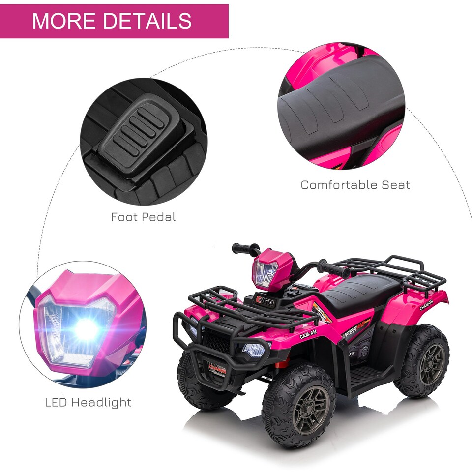 image 1 of HOMCOM 12V Electric Quad Bike for Kids w/ LED Headlights, Music - Pink