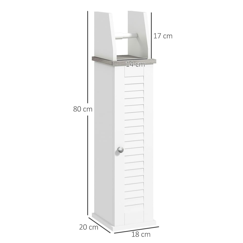 image 1 of kleankin Slim Toilet Roll Storage Unit with Cupboard and Adjustable Shelf, White