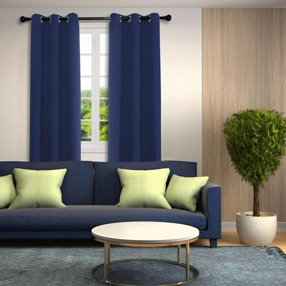 image 1 of Midnight Blackout Curtains - Navy Blue Thermal Eyelet - 46 x 63 Drop - 2 Panel Blue