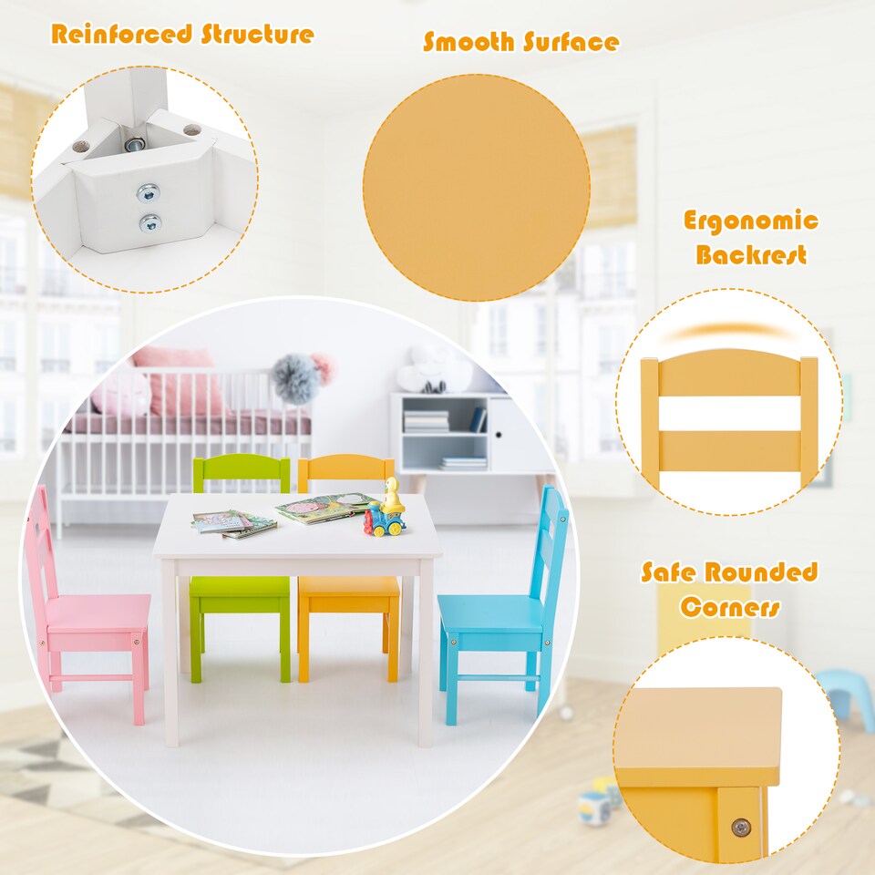 image 1 of COSTWAY Kids Table and 4 Chairs Set for Toddlers Multi
