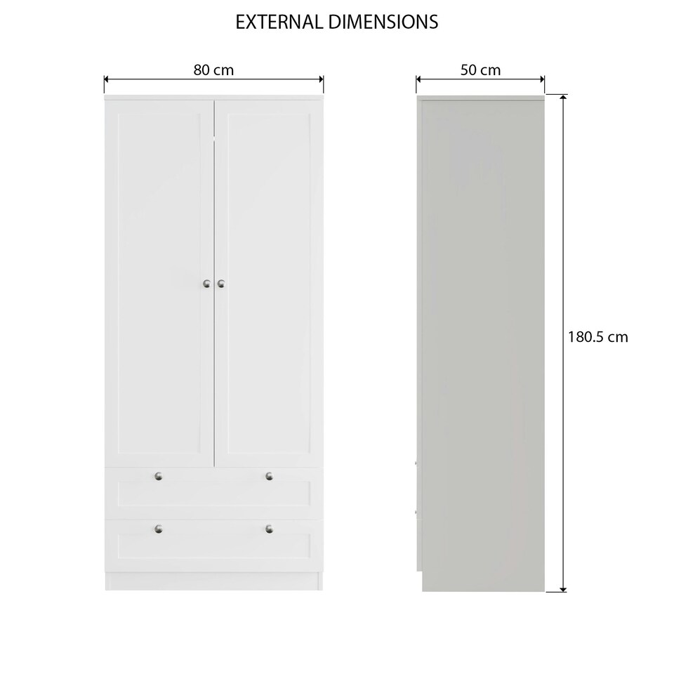 image 1 of FWStyle Artus Shaker 2 Door 2 Drawer Combination Wardrobe Matt White White