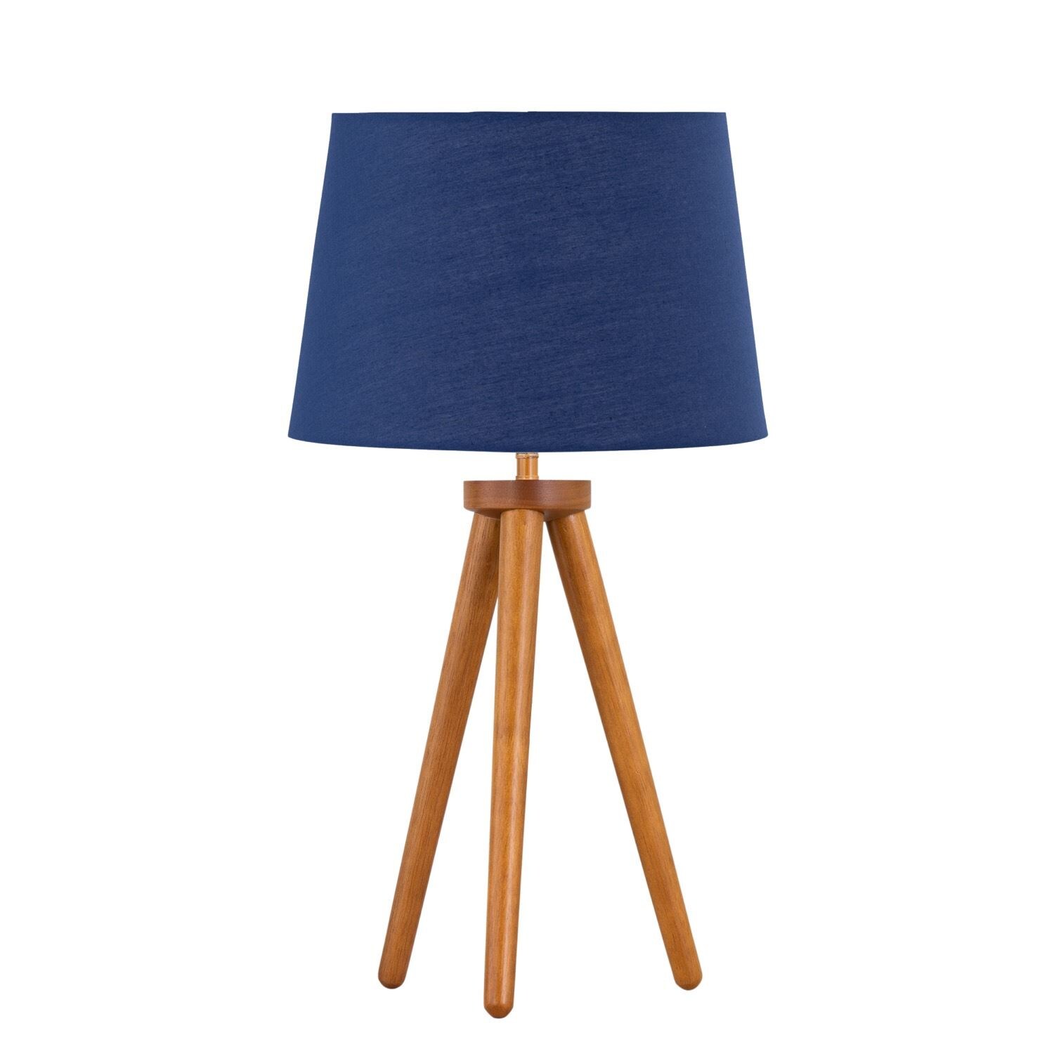 First Choice Lighting Voyage - Dark Oak Table Lamp or Bedside Light with Navy Blue Shade in Brown