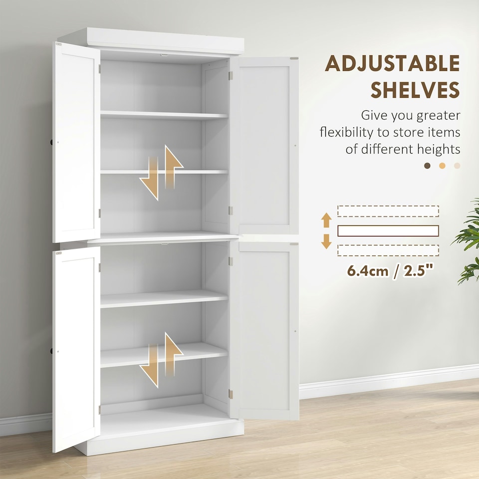 image 1 of HOMCOM Modern Kitchen Storage Cabinet, 6-Tier Shelves W/ 4 Adjustable, White