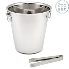 Rink Drink Stainless Steel Ice Bucket & Tongs Set - 4 Litre - Silver