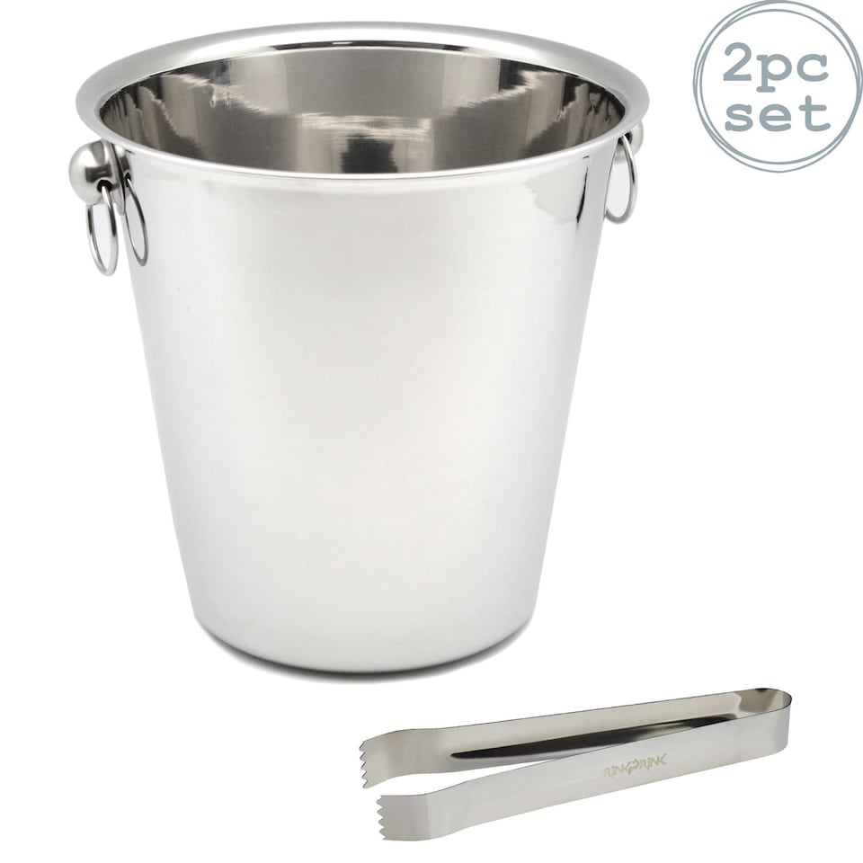 image 1 of Rink Drink Stainless Steel Ice Bucket & Tongs Set - 4 Litre - Silver