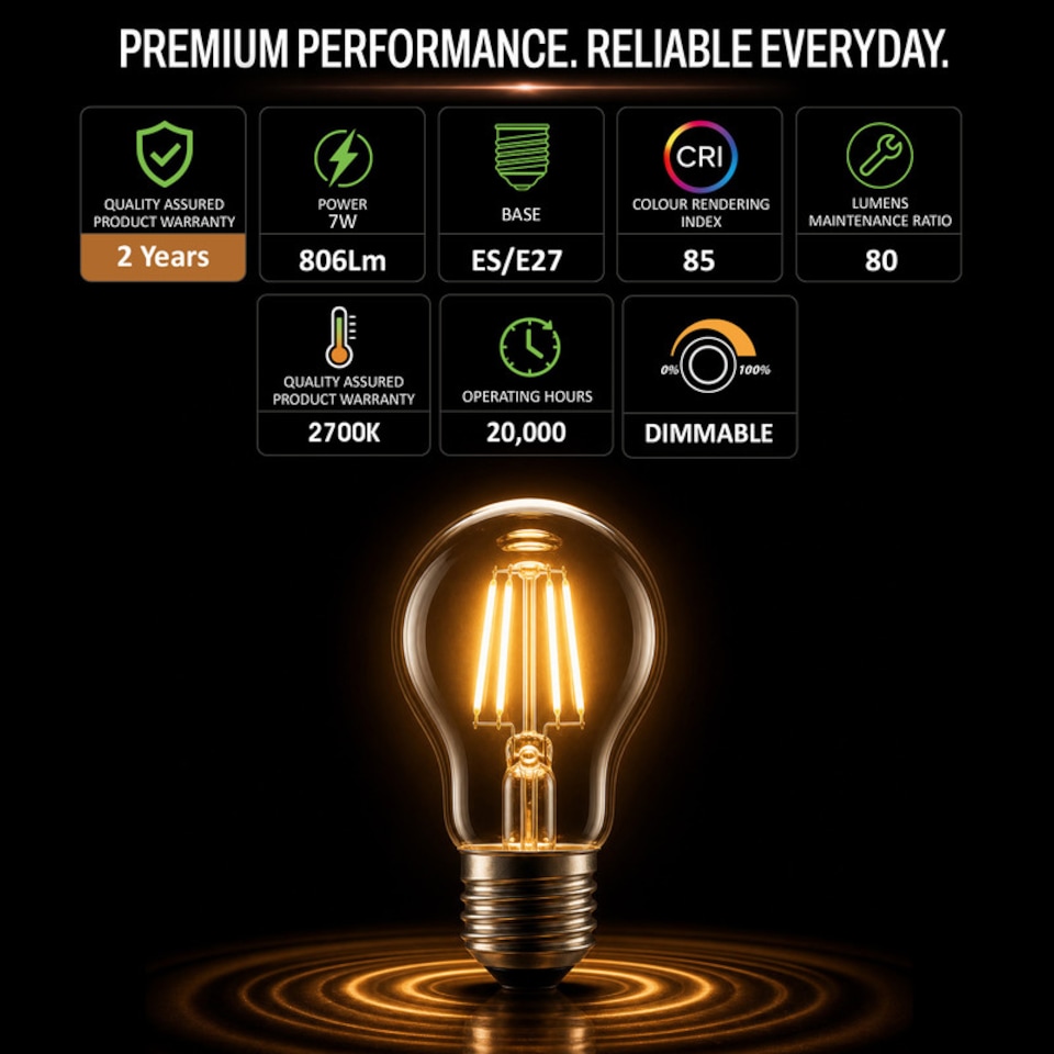 image 1 of BELL Lighting E27 Edison Screw Dimmable LED Filament GLS  Warm White 2700K 7W Light Bulb