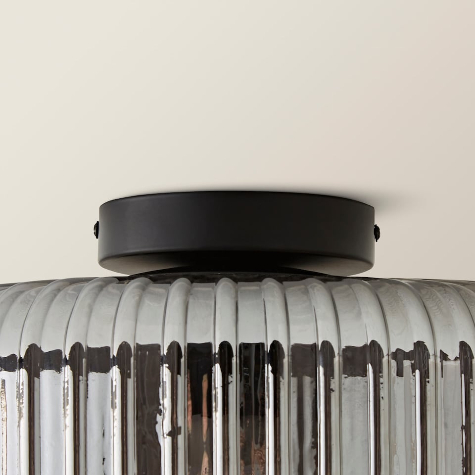 image 1 of ValueLights Calpe Large Ceiling Light Ribbed Smoked Shade | Black