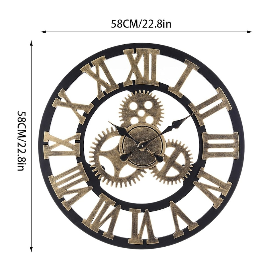 image 1 of Living and Home Industrial Large Retro Silent Wall Clock - Gold