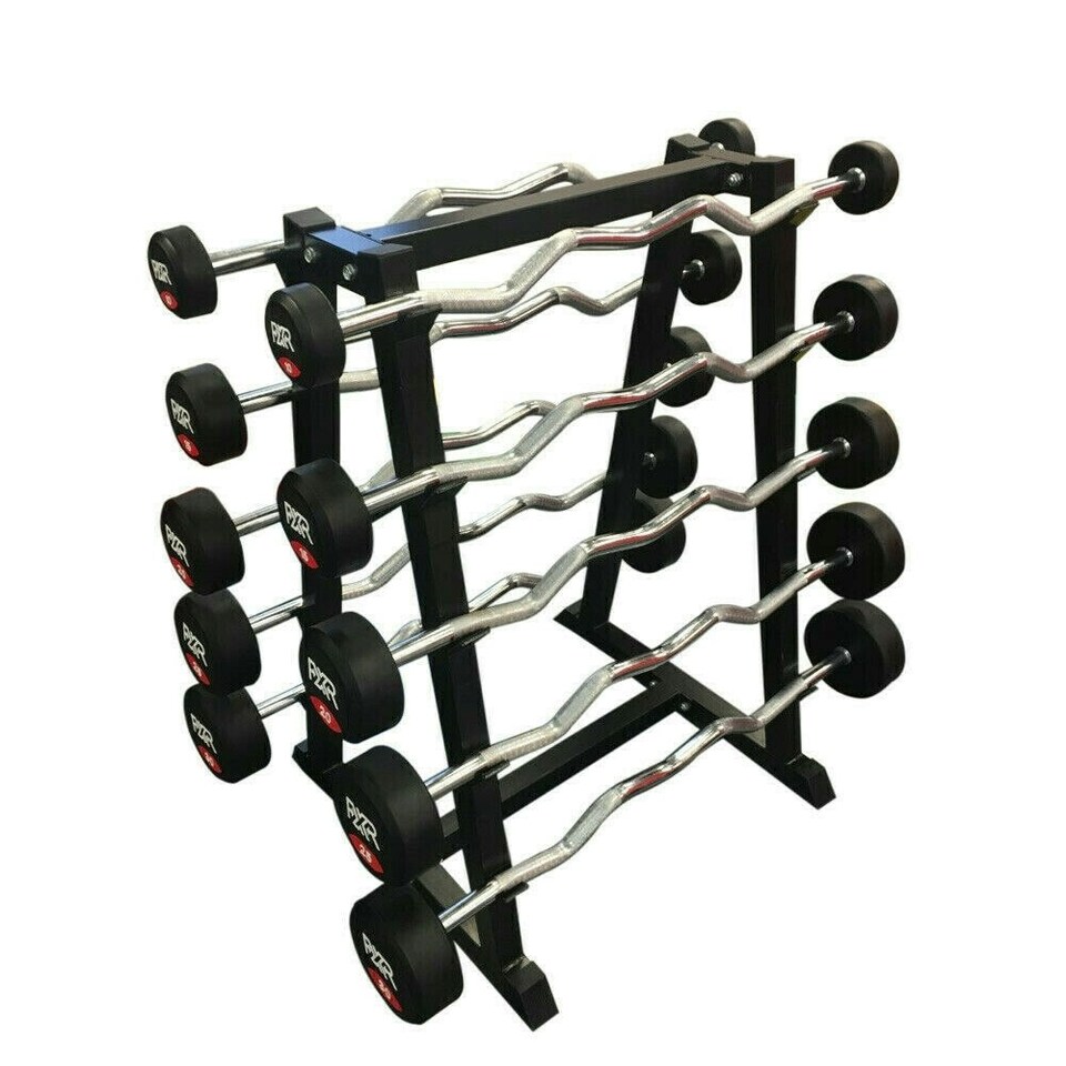 Double Sided Barbell Stand with 10 EZ Round Rubber Barbells | Black