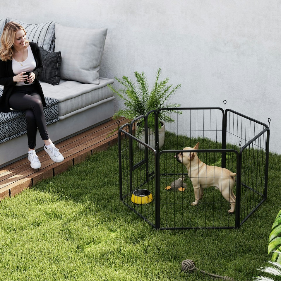 image 1 of PawHut Six-Panel Dog Playpen with Door, for Indoor, Outdoor, 60cm Tall