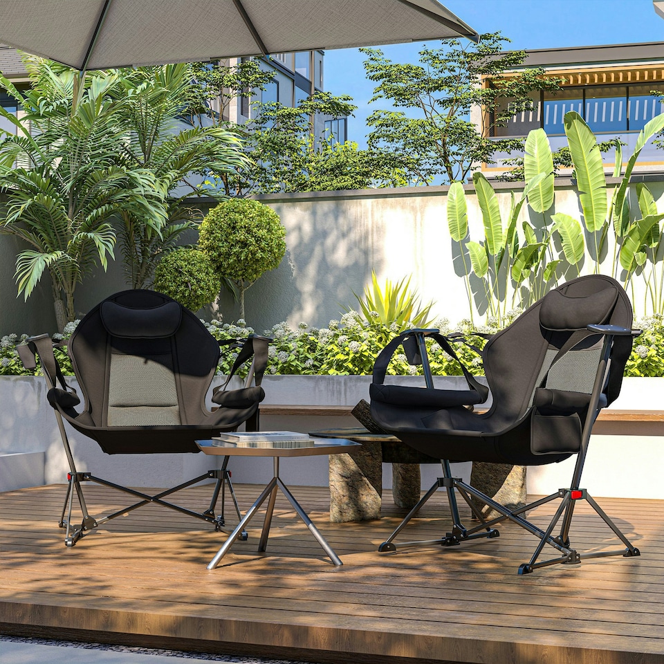 image 1 of Outsunny Hammock Camping Chair Set of 2, Adjustable Back Camp Chair, Black