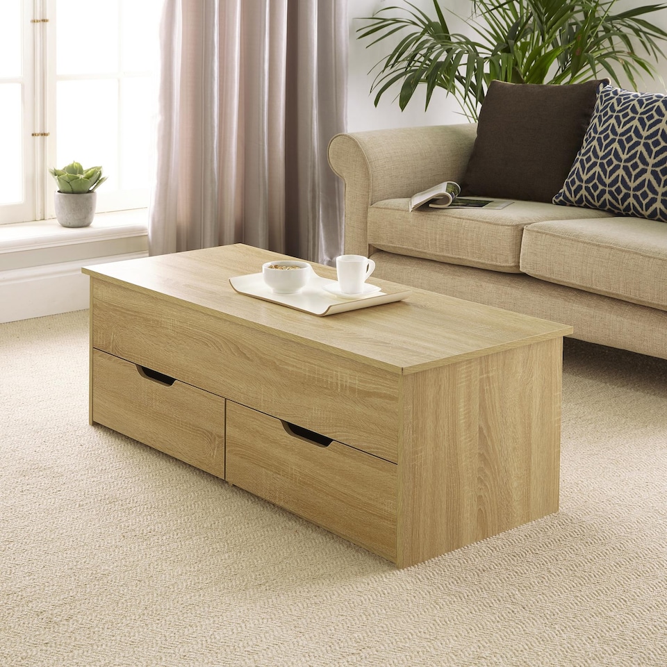 image 1 of Wooden Coffee Table With Lift Up Top and 2 Large Storage Drawers Bruges | Brown