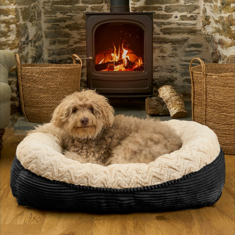 image 1 of OHS Pet Bed Cushion Dog Cat Ribbed Soft Plump Plush Cosy Fleece Large Cream | L