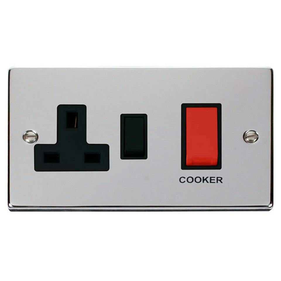 image 1 of SE HOME Polished Chrome Cooker Control 45A With 13A Switched Plug Socket Black | Polished Chrome