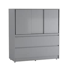 120cm 3 Sliding Door 4 Drawer Bedside Cabinet Storage End Unit Bedroom Furniture | Grey | Grey | 1