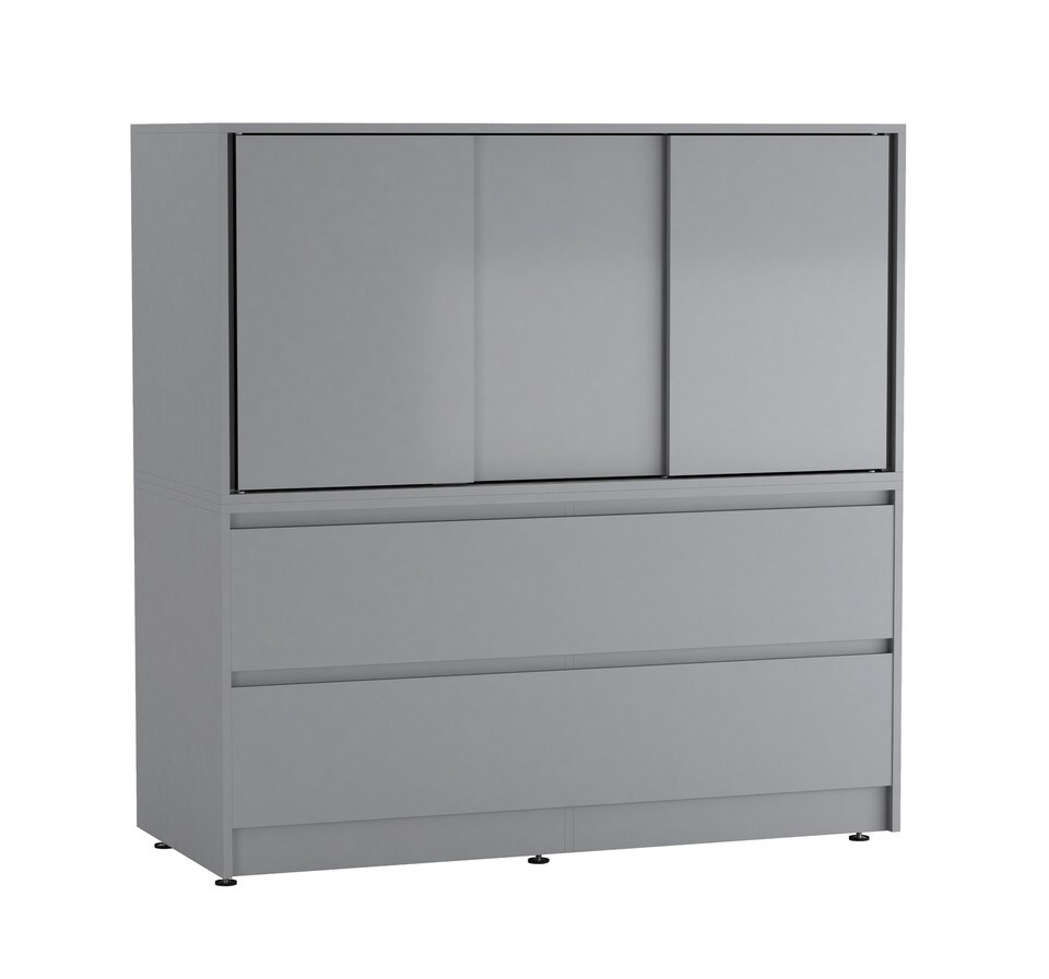 image 1 of 120cm 3 Sliding Door 4 Drawer Bedside Cabinet Storage End Unit Bedroom Furniture | Grey | Grey | 1