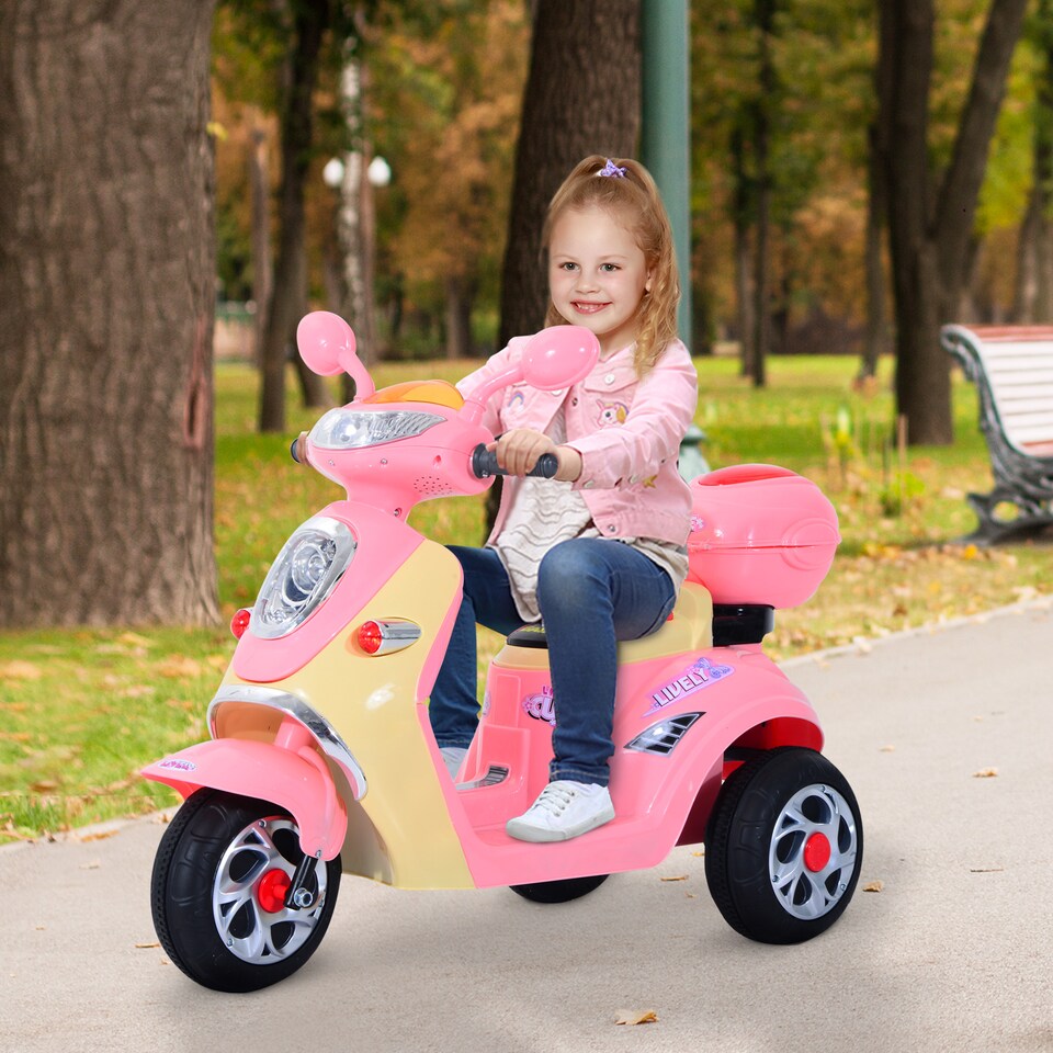 image 1 of HOMCOM Kids Electric Ride On Toy Car 6V Electric Motorbike with Chargeable Battery Headlight and Music for 3-5 Years - Pink