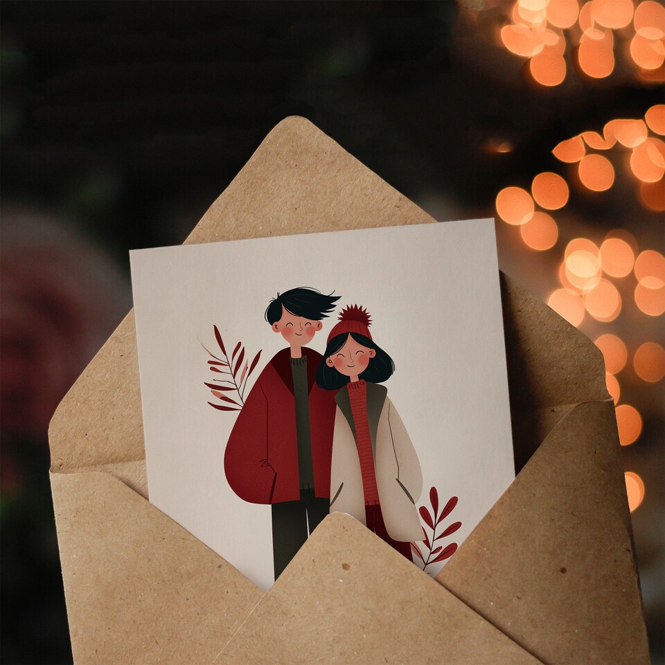 image 1 of Modern Illustration Cute Lgbtq Couple With Pet Dog Valentine's Card