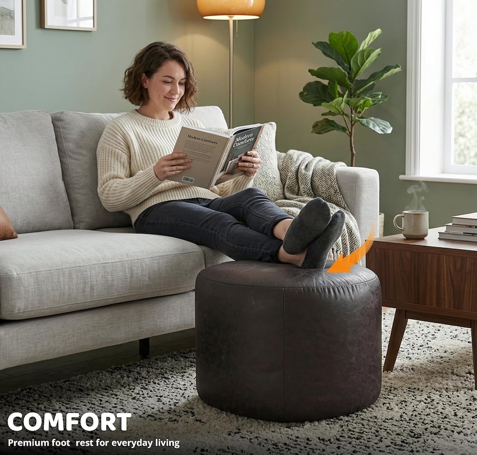 image 1 of Oval Shape PU Leather Footstool Bean Bag (Charcoal,40x30cm)