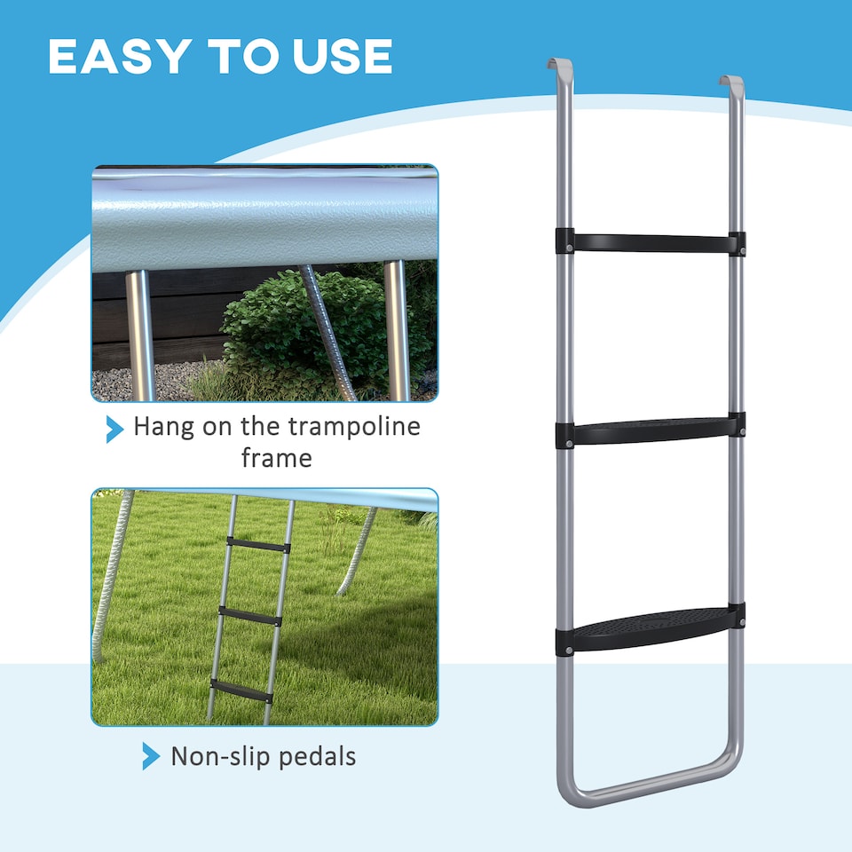 image 1 of SPORTNOW 2 Steps/3 Steps Galvanised Steel Trampoline Ladder Climbing | Silver