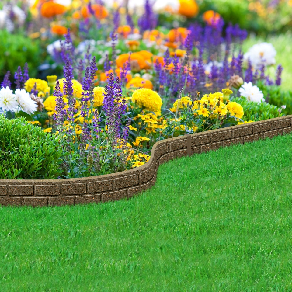 image 1 of Rubber Lawn Edging Border Ultra Curve Bricks - Earth