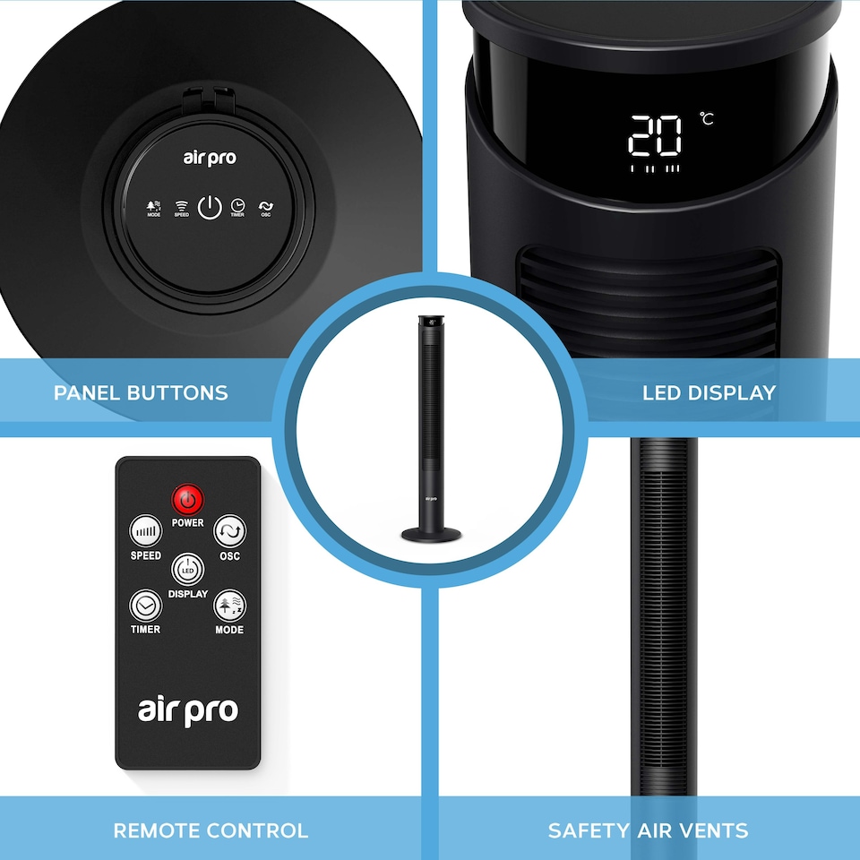 image 1 of Air Pro Smart 46" Tower Fan - Oscillating Bladeless Fan with Remote Control - Black