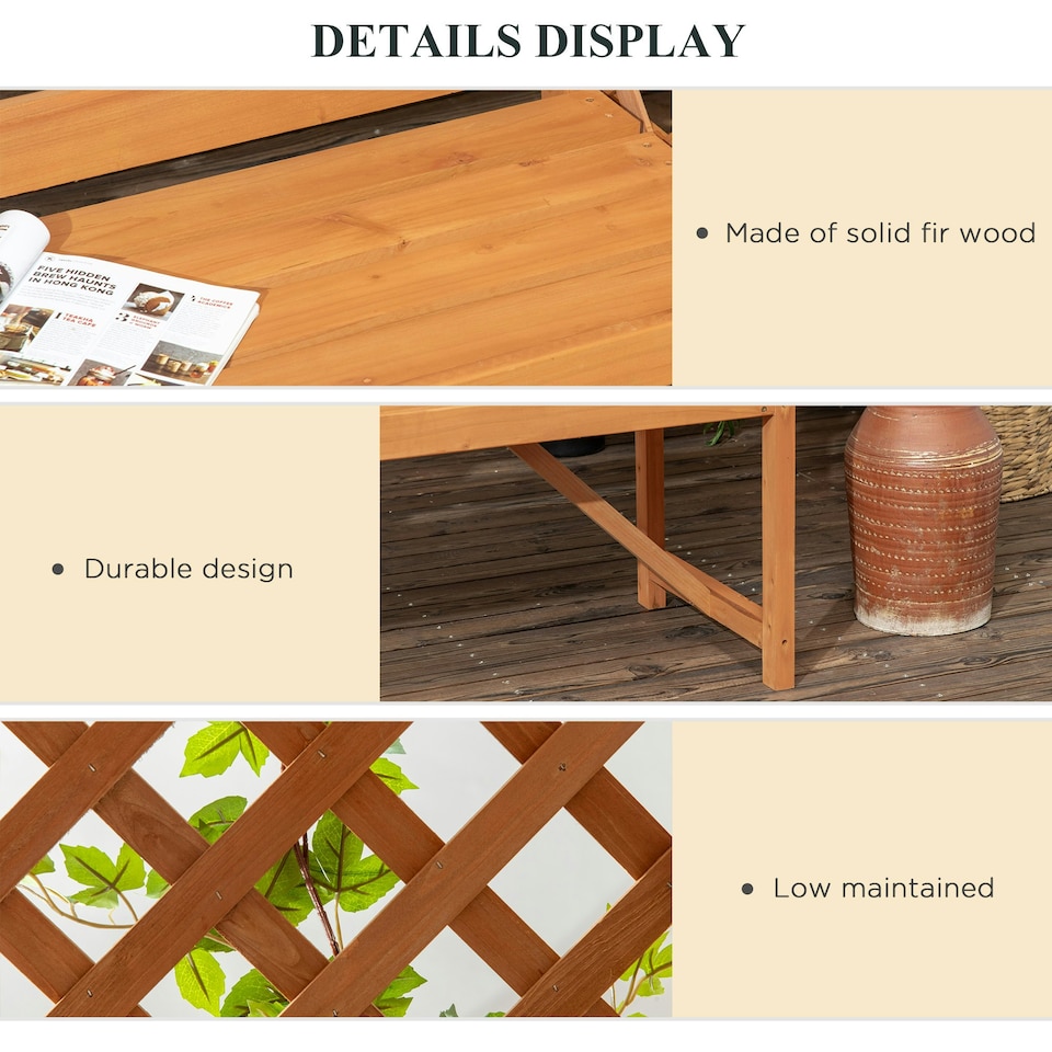 image 1 of Outsunny Arch Pergola Garden Bench, Wooden Garden Arbour with Seat, Brown