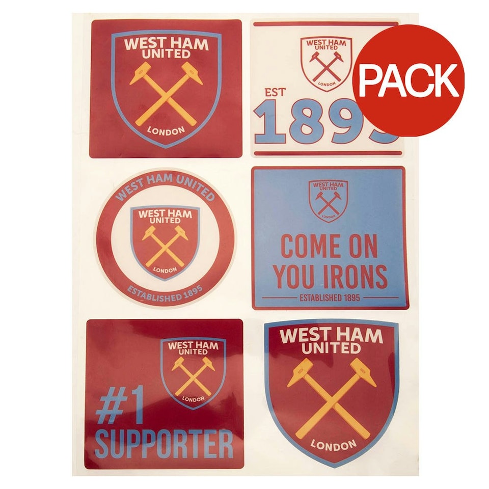 image 1 of West Ham United FC Assorted Designs Car Decal Set (Pack of 6) - Claret Red/Sky Blue - One Size