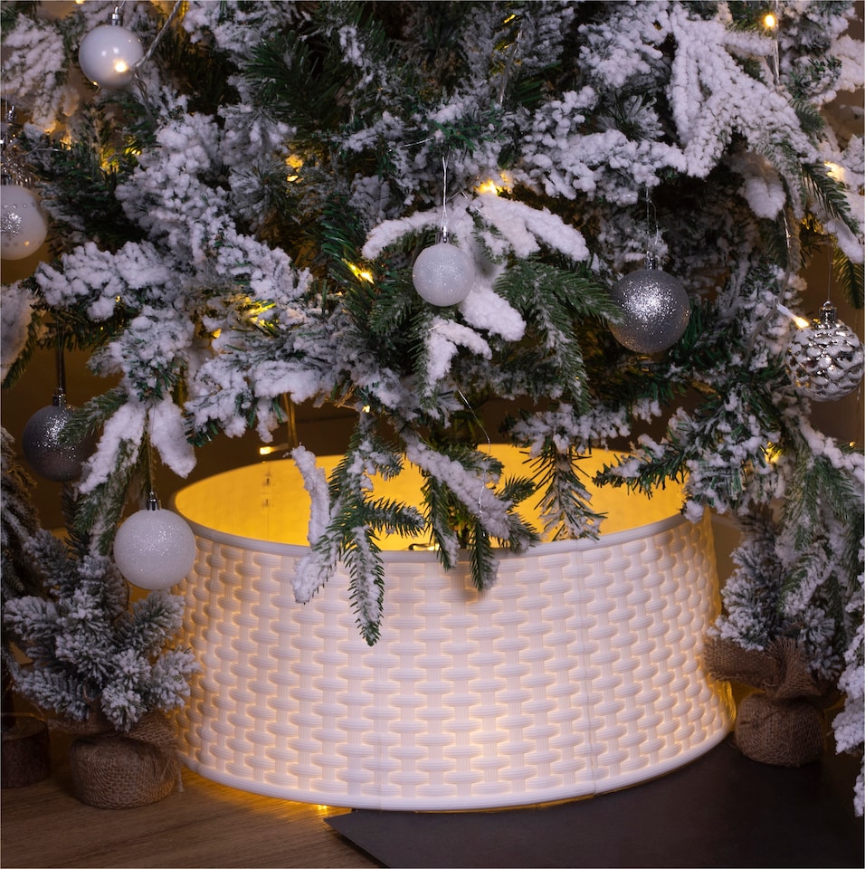 image 1 of St Helens Christmas Treet Skirt Rattan Style, White