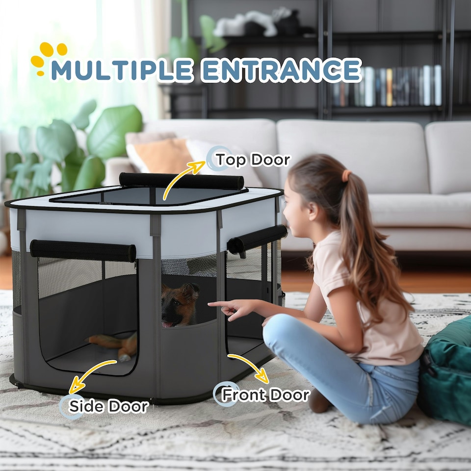image 1 of PawHut Portable Dog Pen for Puppies, Rabbits, Kittens, Guinea Pigs - Grey