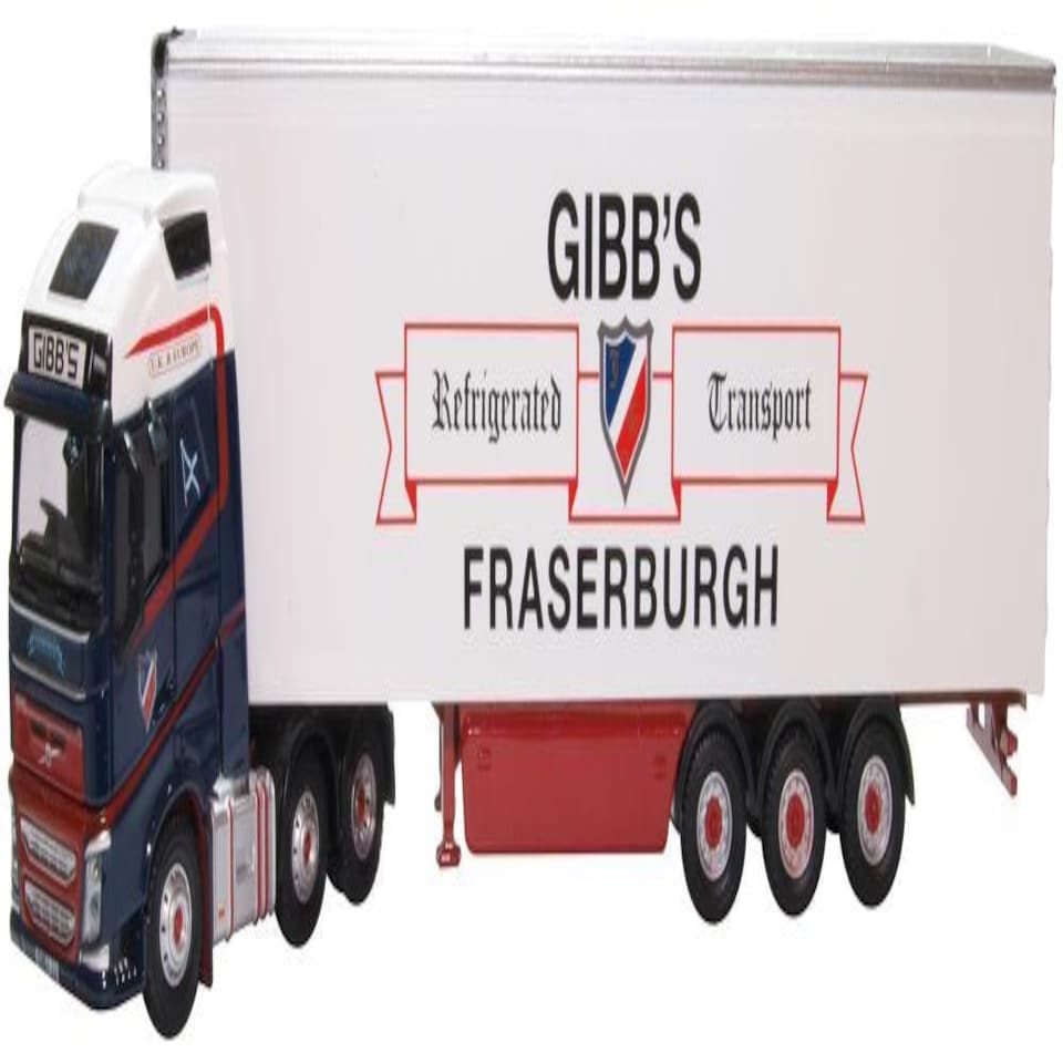 Oxford Diecast Volvo FH4 GXL 2013 Fridge Trailer Gibbs of Fraserburgh