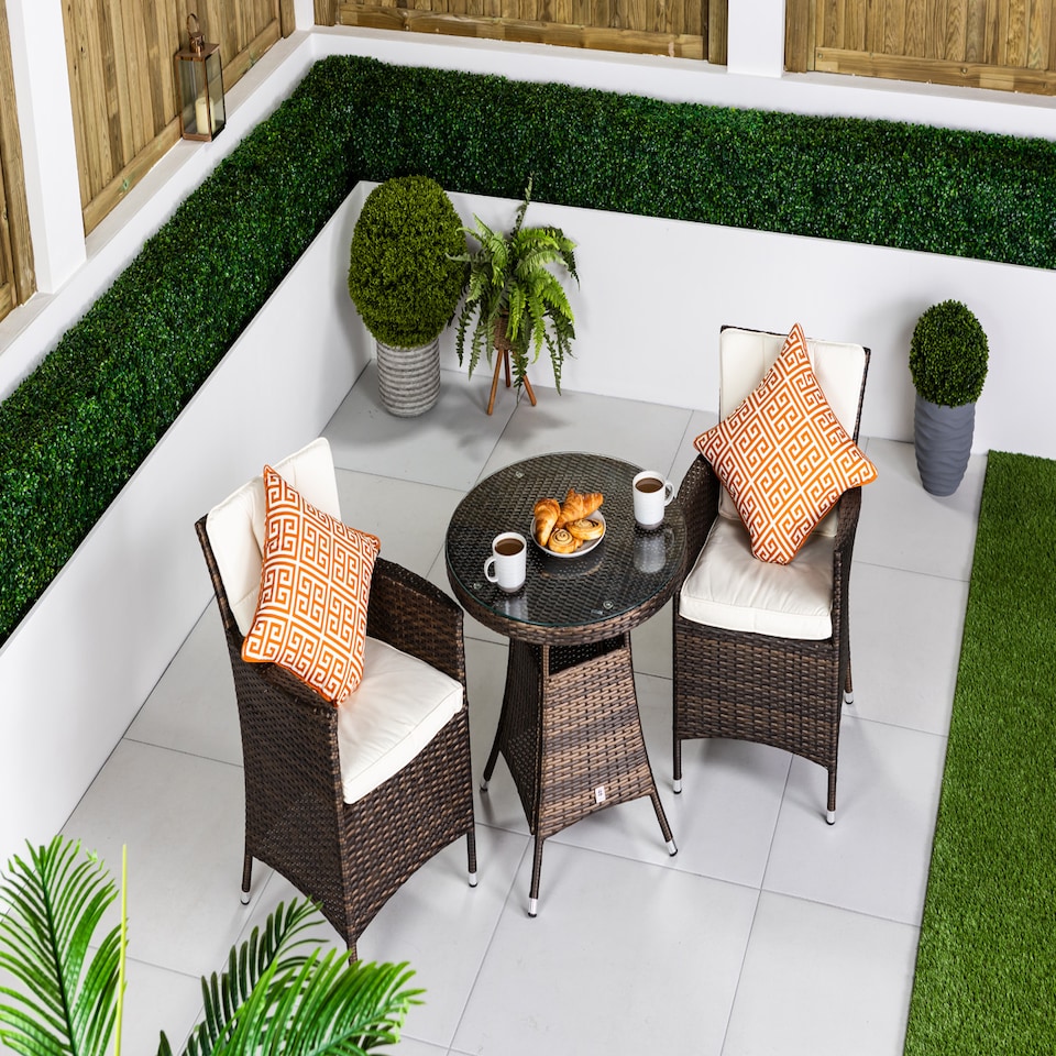 image 1 of Savannah Round Rattan Garden Bistro Table and Chairs Set 2 Seater | Brown | Brown