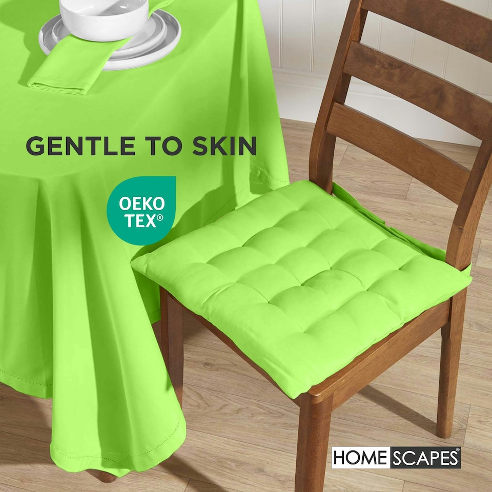 image 1 of Homescapes Set of 6 Seat Pad Cushion Luxury Cotton Indoor Outdoor Garden, 40 x 40cm Lime Green