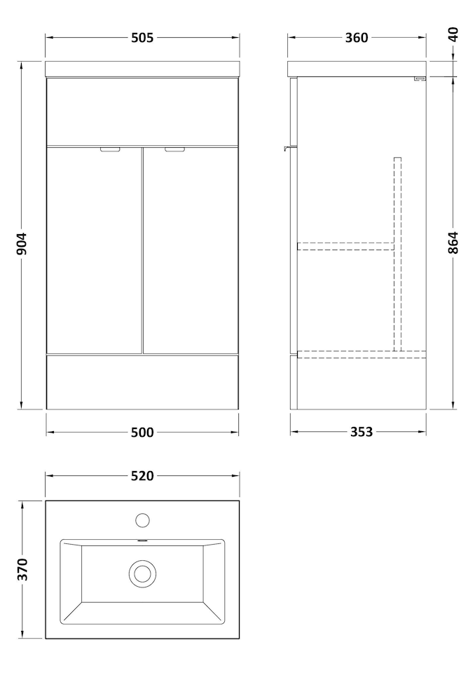 image 1 of Balterley Alrewas Contemporary 2 Door Floor Standing Vanity Unit with Basin, Bleached Oak, 500mm