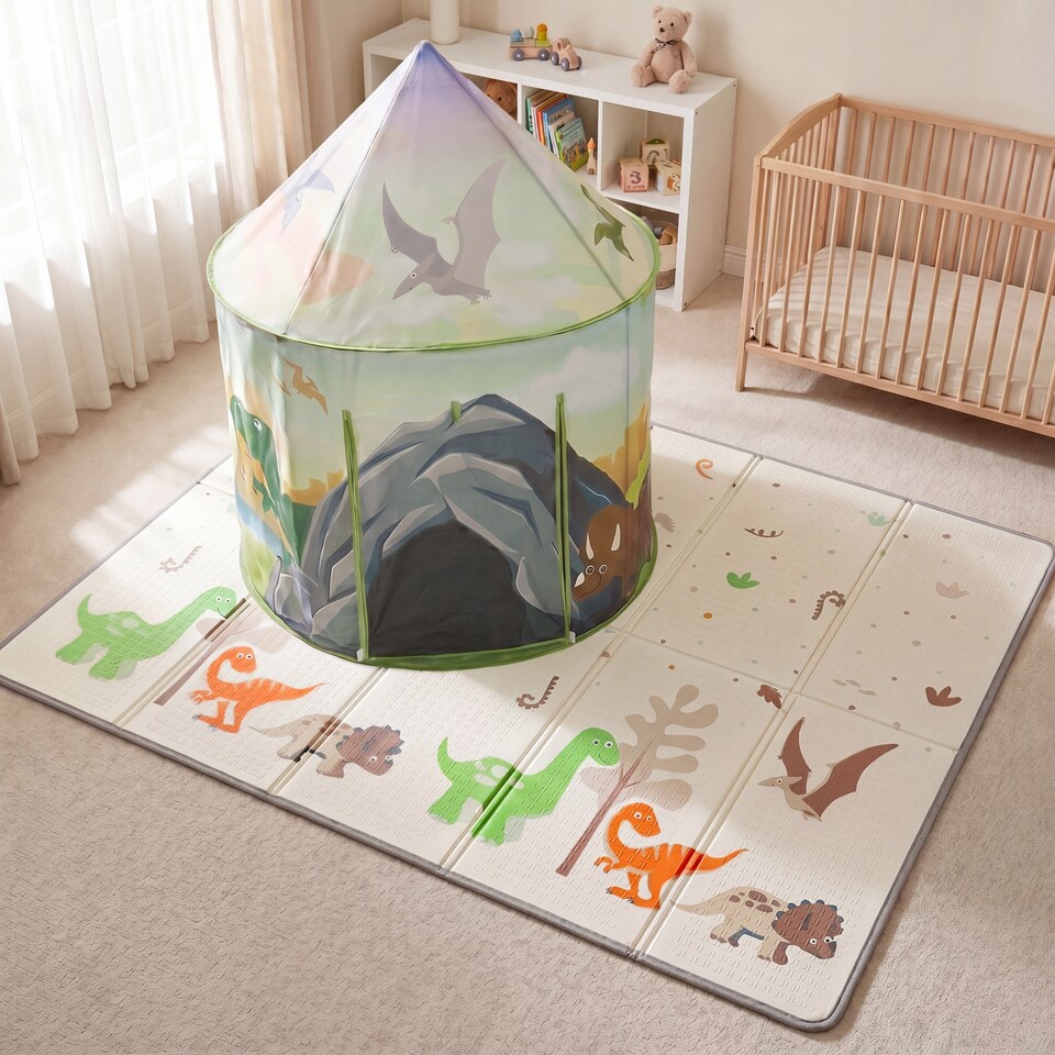 image 1 of Kids Dinosaur Play Tent and Play Mat Set