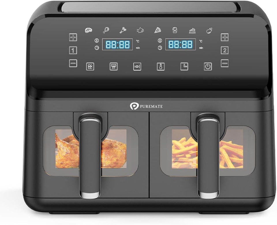 image 1 of PureMate 9 Litre Digital Dual Air Fryer - Black