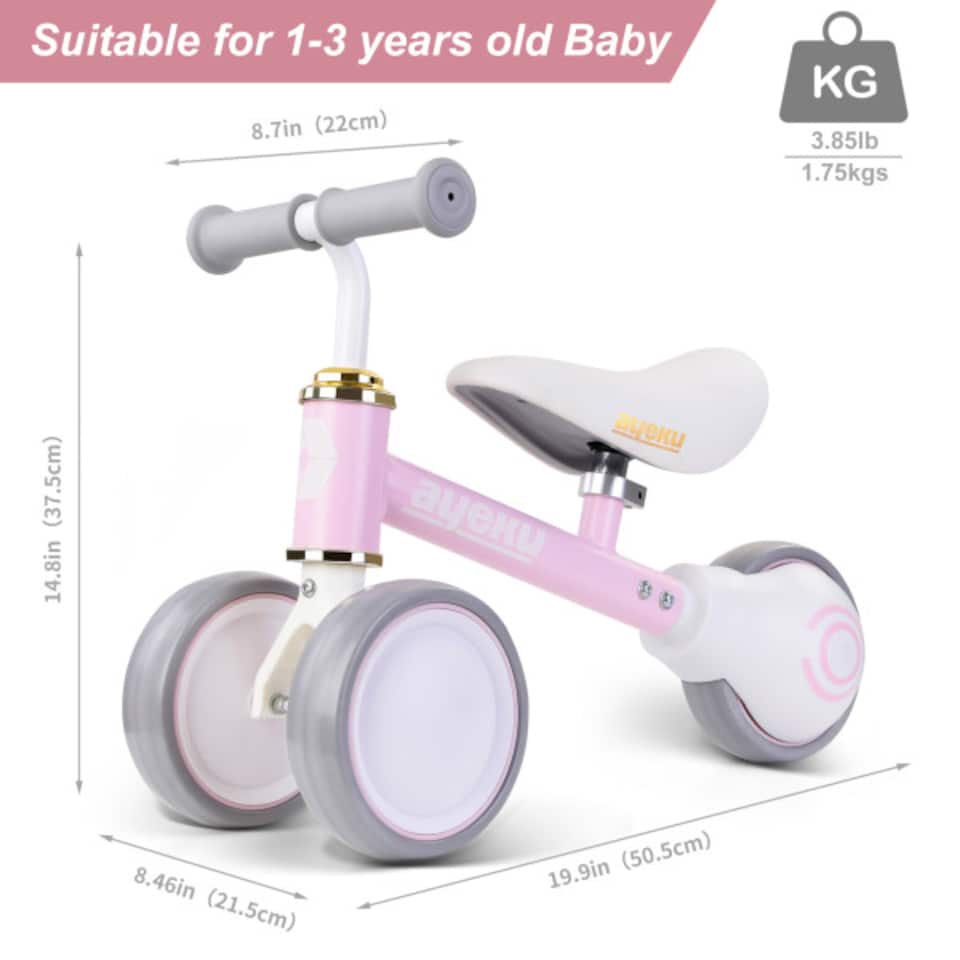 image 1 of AyeKu Baby Toddler Balance Bike Silent Wheels Adjustable Seat, 1-3 Years, Pink | Pink