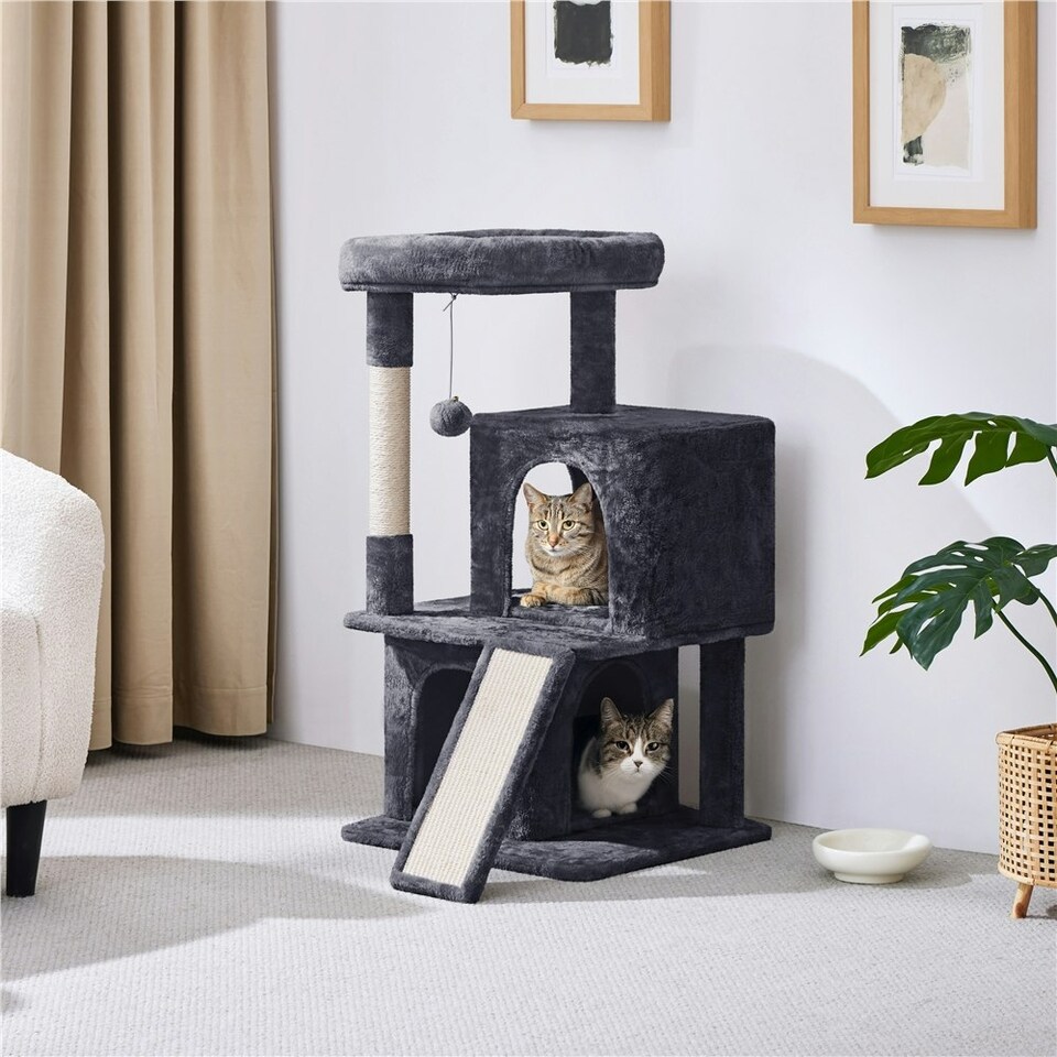 image 1 of Yaheetech 92 cm Cat Tower with Double Condos Dark Grey