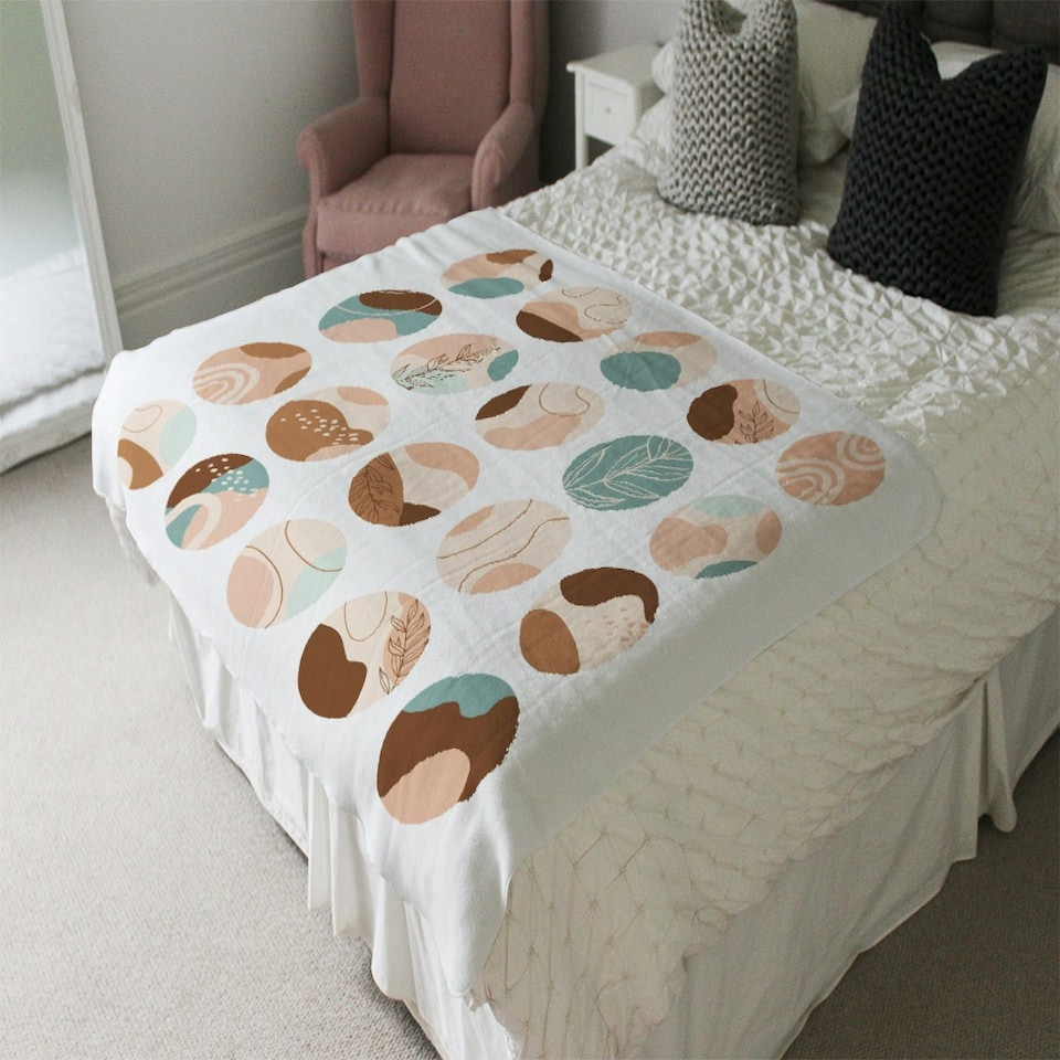 image 1 of Round texture and floral icons in pastel colours (Blanket)