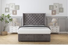 Sloomy Dior Slate Naples Ottoman Bed With Mattress With 54" Wingback Headboard 6' Super King