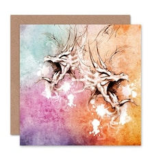 Watercolour Colourful Drawing Dragon Art Card