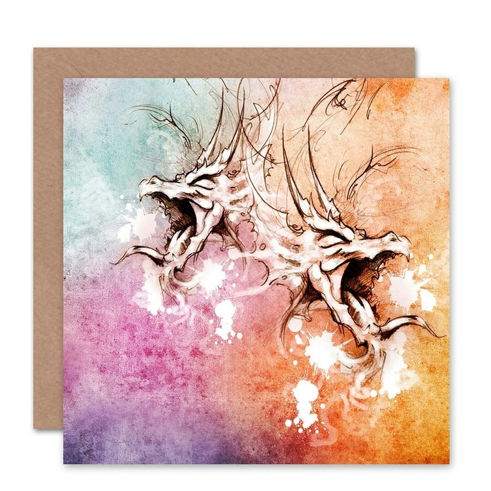 image 1 of Watercolour Colourful Drawing Dragon Art Card