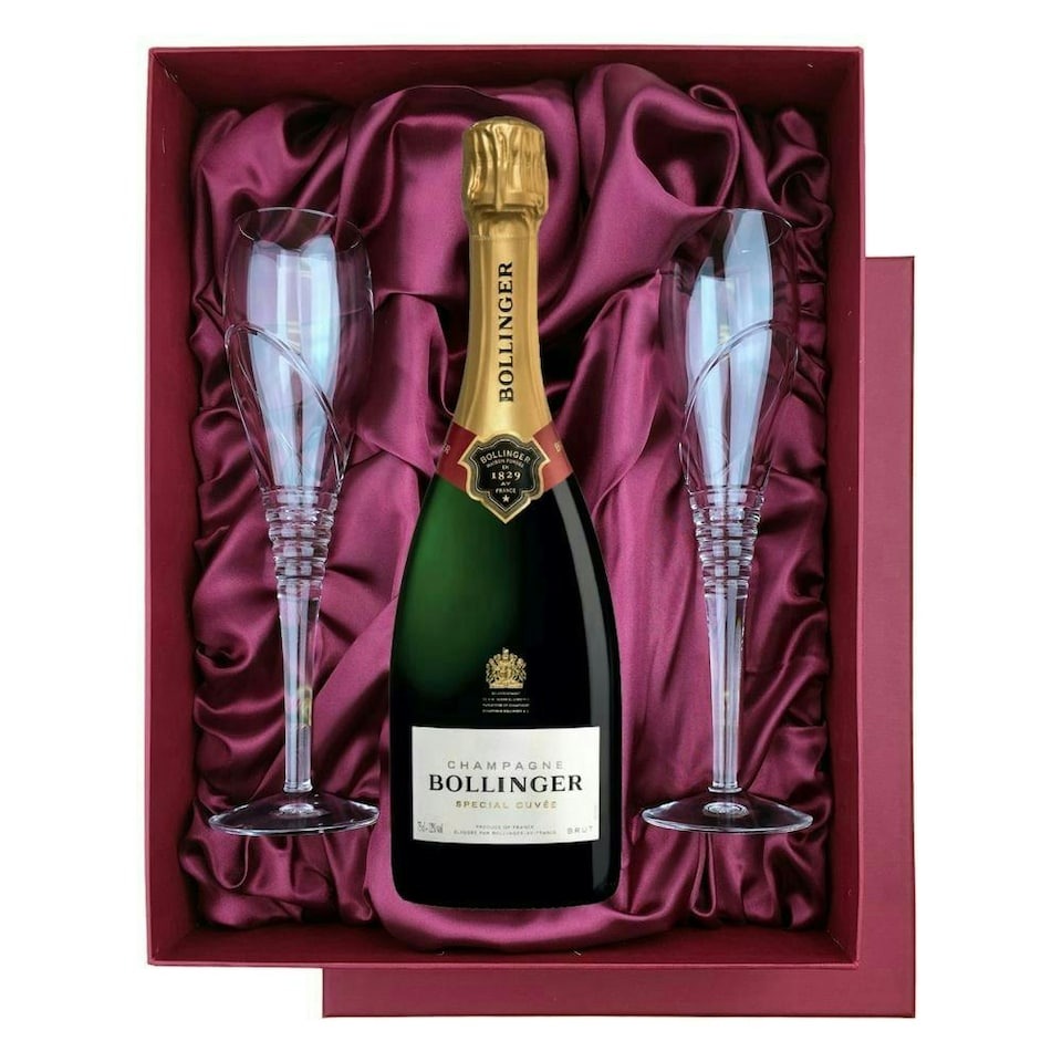 Bollinger Special Cuvee Brut 75cl in Burgundy Presentation Set With Flutes
