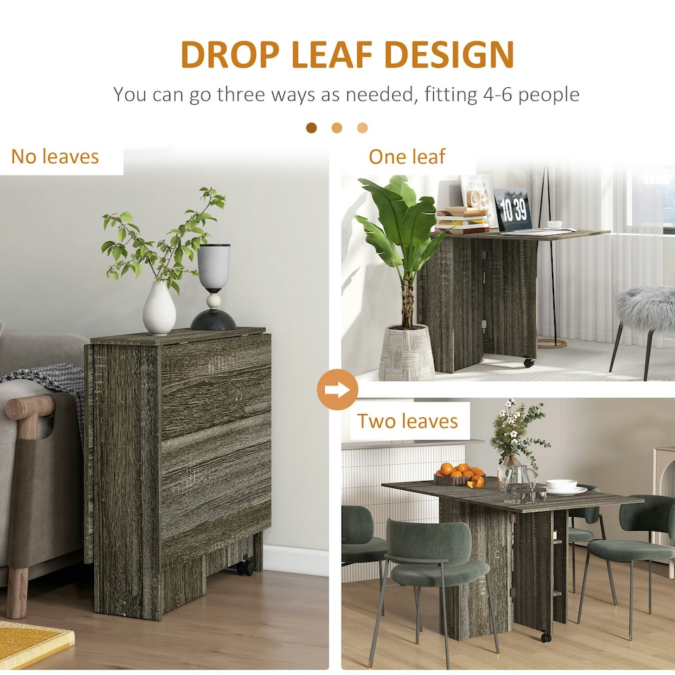 image 1 of HOMCOM Mobile Drop Leaf Dining Table Folding Desk w/ 2 wheels Storage Shelves
