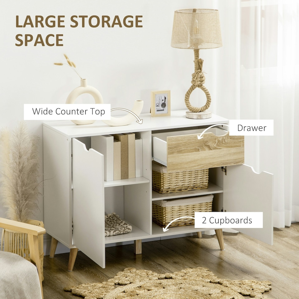 image 1 of HOMCOM Free Standing Sideboard Storage Cabinet, Accent Cupboard with Drawer