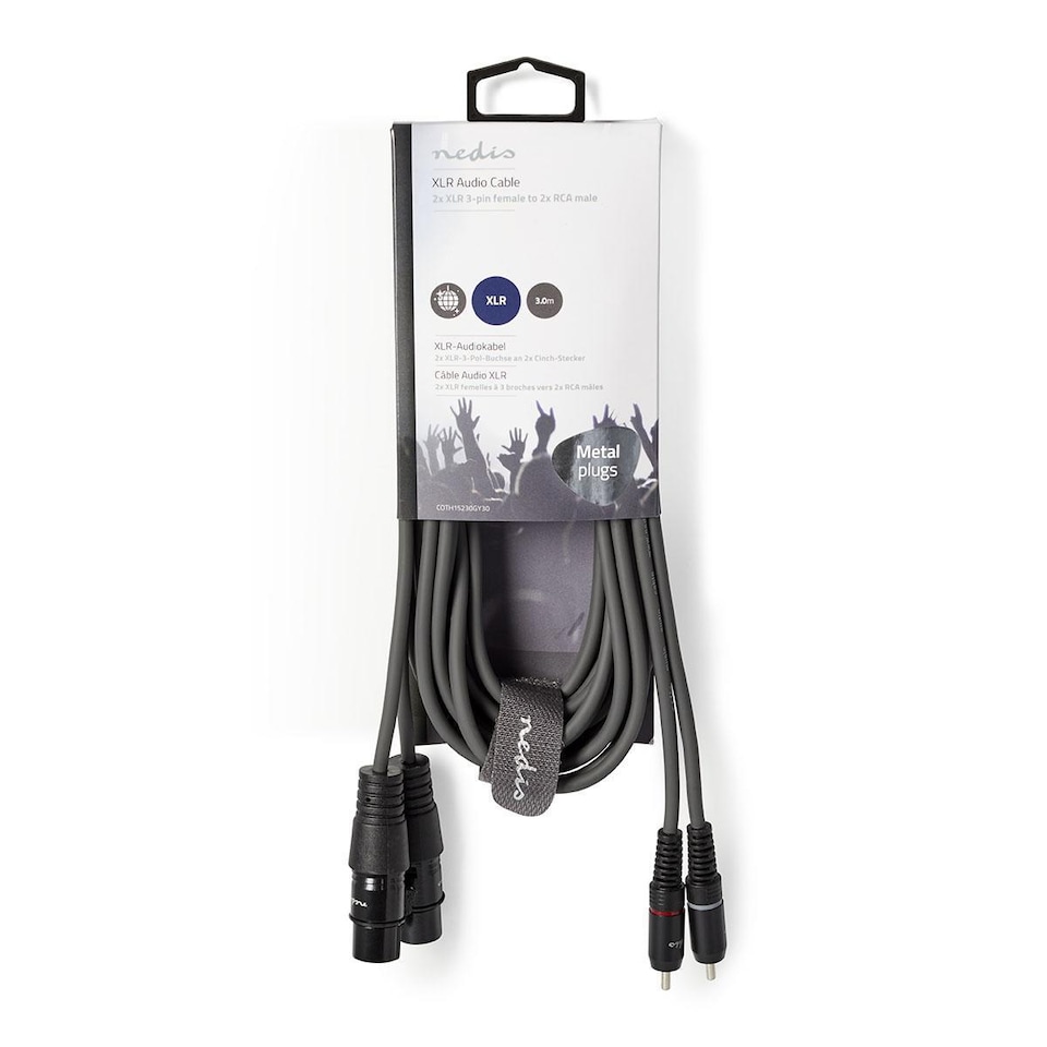 image 1 of Nedis 3m Balanced Flexible Audio Cable, XLR 3-Pin Female to 2x RCA Male, Stereo