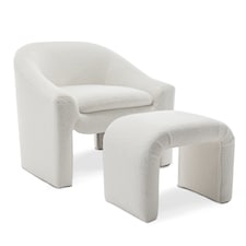 Teddy Boucle Fabric White Nicci Accent Chair with Footstool